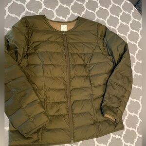 J Jill Medium Olive Green 75% Down Packable Puffer Jacket Coat